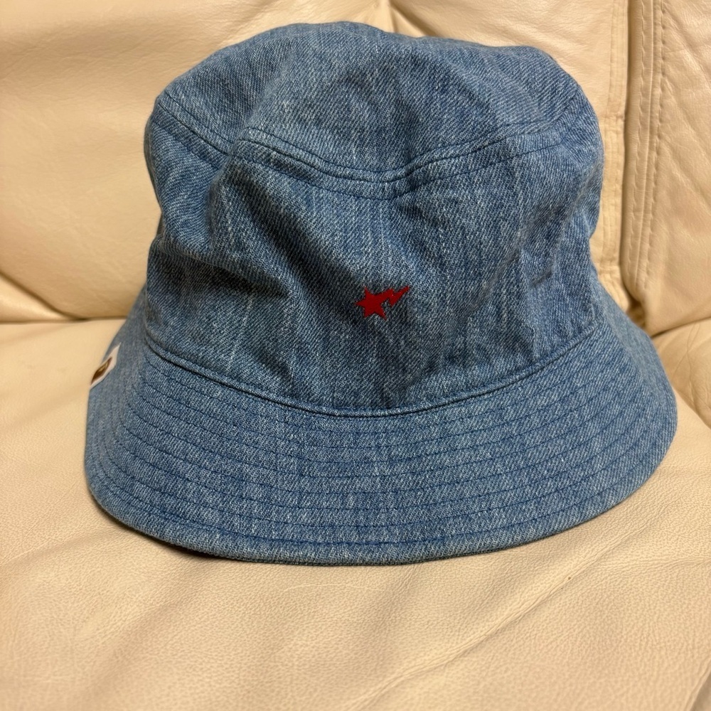 BAPE sz L Denim Bucket Hat Red Bapesta Ape Head Bathing Ape Japan